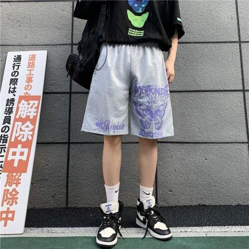 Summer Harajuku Butterfly Print Casual Womens Wild Five-Point Pants Trend Personality Spider Letter Pattern Men Loose Shorts