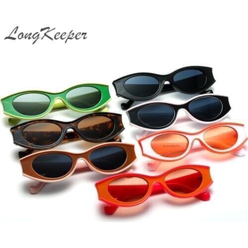 LongKeeper Trend Cat Eye Sunglasses Women Men Small Concave Double Color Eyewear Party Goggle UV400 Oculos Masculino