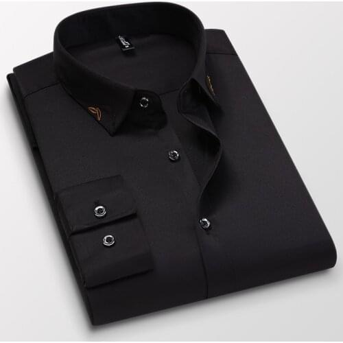 TFETTERS Spring Autumn Casual Shirt Men Long Sleeve Shirt Embroidered Collar Anti-wrinkle Dress Shirt Bessiness Shirt for Men