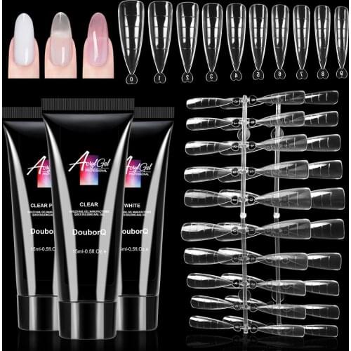 Poly Nail Gel Manicure Set 3 Pcs Nail Extension Acrylic Builder Art Gel with Almond Nail Tips Nail Lamp Crystal Jelly