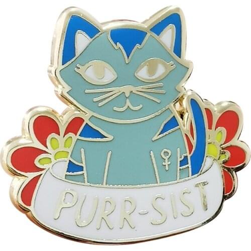 Persist Cat Lapel Pin Feminist Inspirational Decor WOW Addition to Your Wardrobe