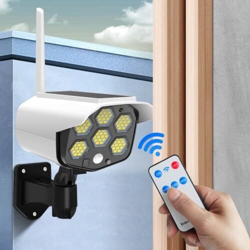 Outdoor Waterproof Motion Sensor Wall Light Fake Monitoring 84 LED Solar Powered Solar Panel Wall Lamp Decorative Light