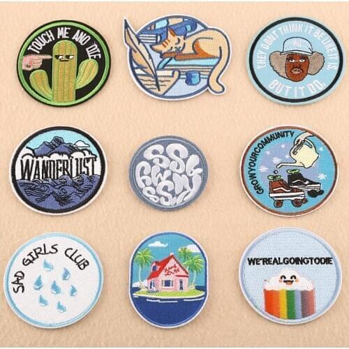 Customizable Wholesale round Emboridery Label Chapter Processed Clothing Accessories Badge Embroidered Cloth Stickers