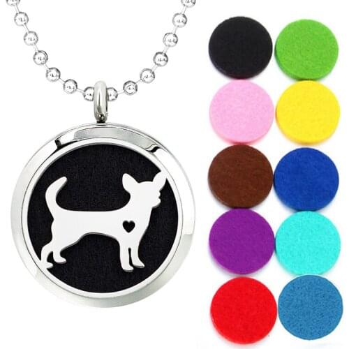 Stainless Steel Essential Oil Diffuser Necklace Pendant DIY Women Jewelry Making 30mm Dog Tree Perfume Locket With 10pcs Pads
