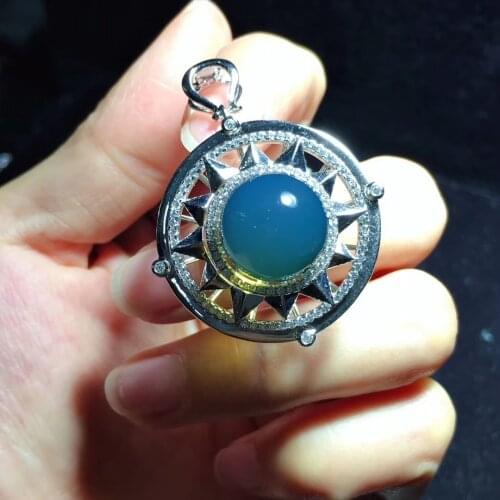 Natural blue amber necklaces beads pendant with 925 sterling silver pendant necklace fine jewelry Constellation good luck