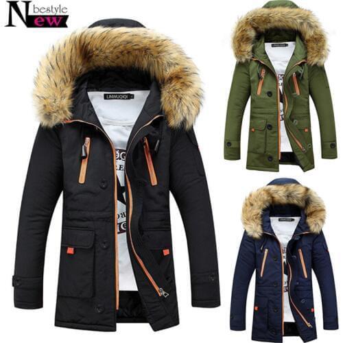 Casual Long Thickening Parka Men Winter Jacket Men Coats Male Outerwear Fur Collar Cotton Wadded Men Clothes 2019 Hooded Coat