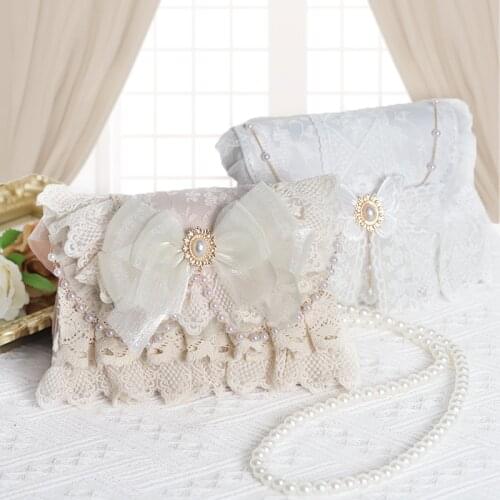 Lolita Princess Bag Gentle Fairy Style Lace Bowknot Elegant One-shoulder Handbag Vintage Falbala Kawaii Girl Loli Cosplay Cos