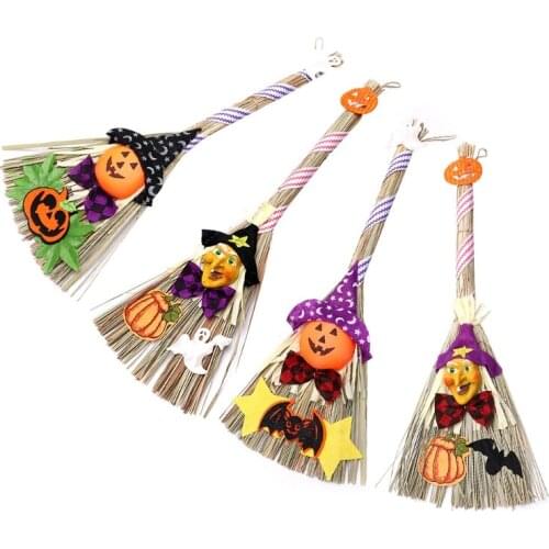 T84E Witch Pumpkin Broom Costume Decorative Broomstick Halloween Party Cosplay Props Ornaments