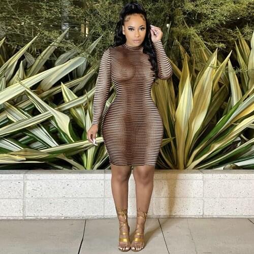 Midnight Style Gradient Striped Party Dress Women Long Sleeve Body-shaping Clubwear Dresses Early Autumn Above Knee Robe Femme