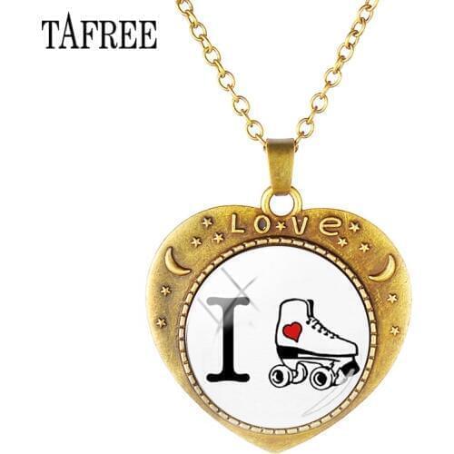 TAFREE Love Figure Skating Vintage Custom Heart Shaped Necklace Skating Sports Glass Dome Choker Jewelry For Women Men Gift ST31
