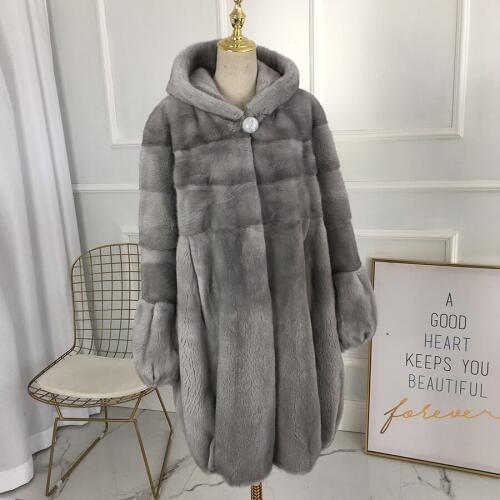 HIGH quality Real Mink Fur Coat For Women Full Sleeve Thick Warm Long Genuine Natural Fur Coats 100cm