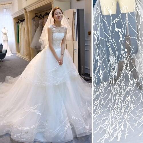 High Quality Embroidery Lace Fabric DIY Wedding Dress Decoration Sewing Fabric Off White