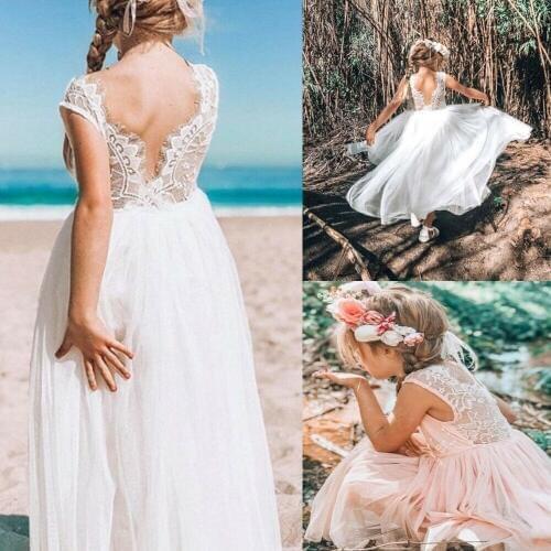 1-7Y Toddler Kid Baby Girl Flower Dress Lace Tutu Party Bridesmaid Pageant Dresses Sleeveless Ankle Length Sundress