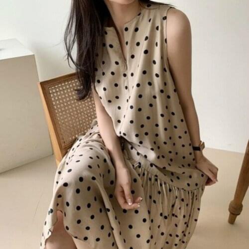 Polka Dot Casual Sleeveless Summer Dress Women 2021 Loose Big Swing V-Neck Midi Dresses Womens Beach Clubwear Party Dress Robe