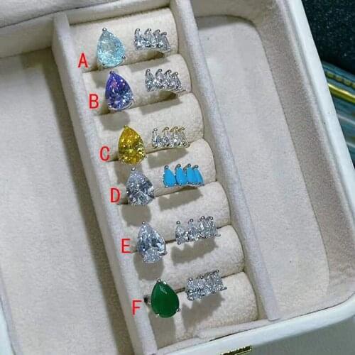 Funmode Multicolor Waterdrop Cubic Zircon Adjustable Ring For Women Full Finger Accessories Elegant Ring Wholesale FR271