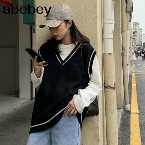 Vests Women Simple All-match Patchwork Korean Style V-neck Knitted Trendy Womens Leisure Students Sleeveless Female Vintage New