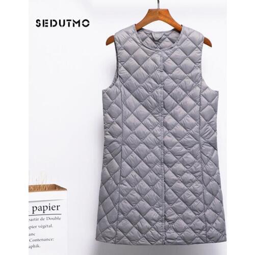 SEDUTMO Winter Plus Size 3XL Down Vest Women Long Ultra Light Duck Down Coat Autumn Puffer Jacket Slim Waistcoat ED1076