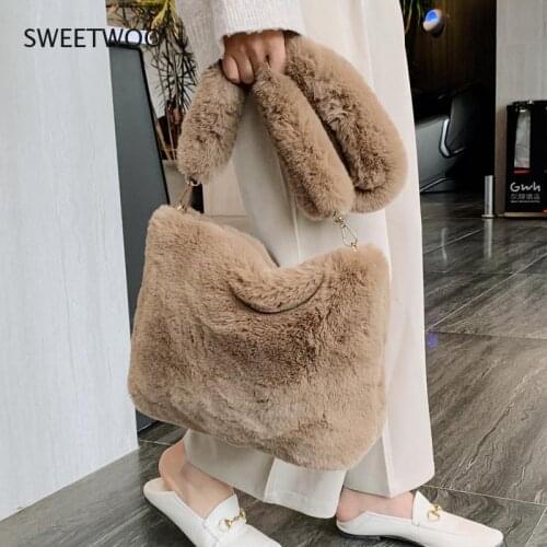 Winter Handbag Designer Womens Plush Shoulder Bags Soft Fur Hobo Handbag Women Large Capacity Purse Lady Sac