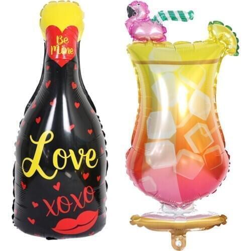 1pc/2pcs Love Red Lips Wine Bottle Flamingo Glass Foil Balloon Aluminum Baloon Valentines Day Birthday Party Wedding Decor