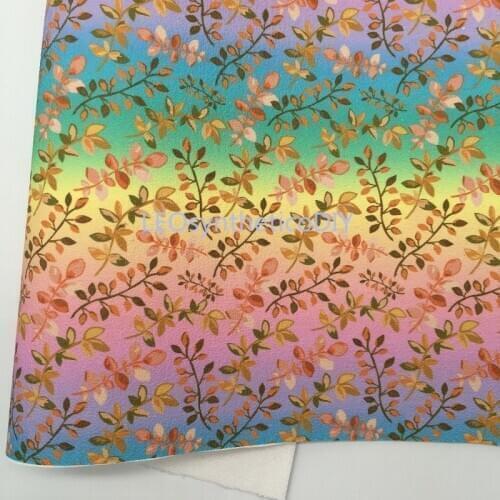 1PC 21X29CM Rainbow Synthetic Leather, Autumn Leaves Printed on PU Leather For Making Bows LEOsynthetico DIY 6S50