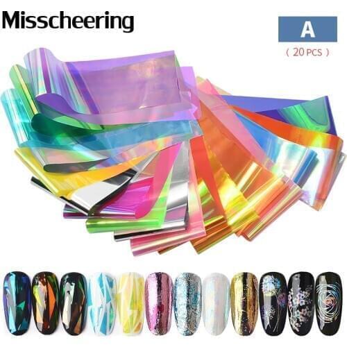 1 Pack Holographic Nail Foil Set 4*20cm Mixed Designs Transfer Sticker Starry Sky Paper 3d UV GEL Laser Manicure Nail Art Decals