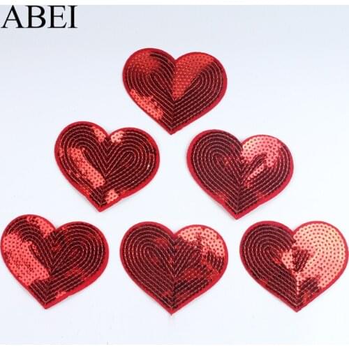 10pcs Big Red Patch Iron On Sequined Heart Patches DIY Stickers For Jeans Bags Shoes Hats Coats Sewing Fabric Appliques