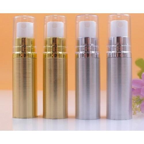 10pcs Spray Bottle Vacuum Atomizer Airless Pump Bottle Water Mist Sprayer Fine Mist Packing Gold Silver Neck White Nozzle 5ml