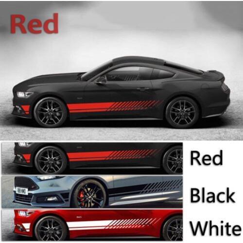 2pcs Car Stickers Black/White/Red 2.1M/6.9 foot NEW Car Body Racing Side Door Long Stripe Stickers Auto Vinyl Decal