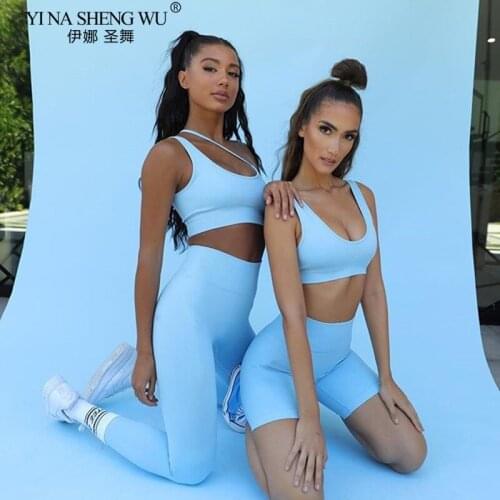 2pcs Two Piece Yoga Sets Sexy Seamless Sport Sets Women Sling Crop Tops Bra Leggings Workout Outfit Athletic Gym Sportswear Set