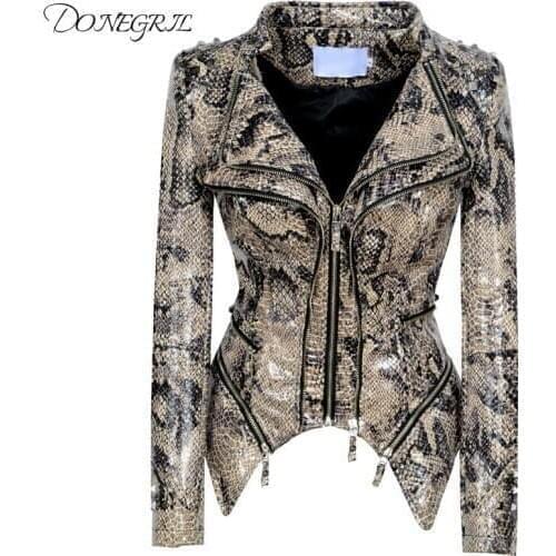 2020 Europe and the United States Slim shrug zipper stitching short cowboy locomotive Snake pattern jacket female XS-4XL