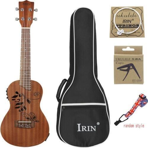 24inch Ukulele Sapele Wood Hollow Carved with LCD EQ Tuning Display Capo Strings Strap Musical Instrument