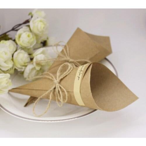 50pcs/lot DIY Handmade Kraft Paper Flower Cones Holder with Rope Tag Especial for You Wedding Sticker Table Decor Party Gift Box