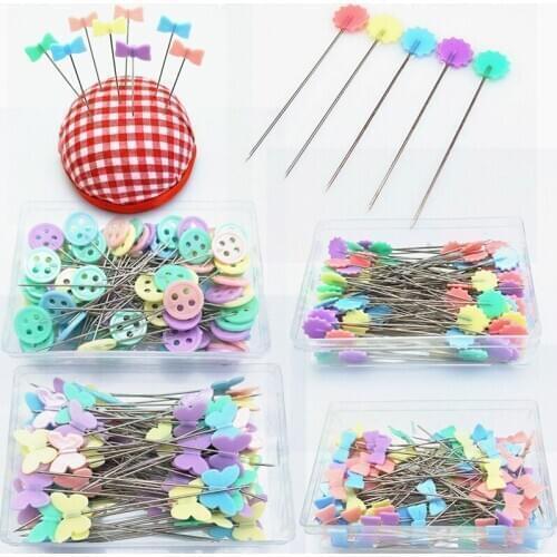 50PCS Buttons Patchwork Pins Needles Crafts Available DIY Apparel Sewing Pins Flower Butterfly Headsewing machine needles holder