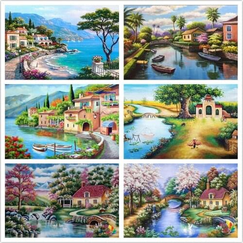 Muxun Diamond Painting Scenic Diamond Embroidery Sale Landscape Full Picture Of Rhinestones Mediterranean Sea Mosaic Gift Jq257