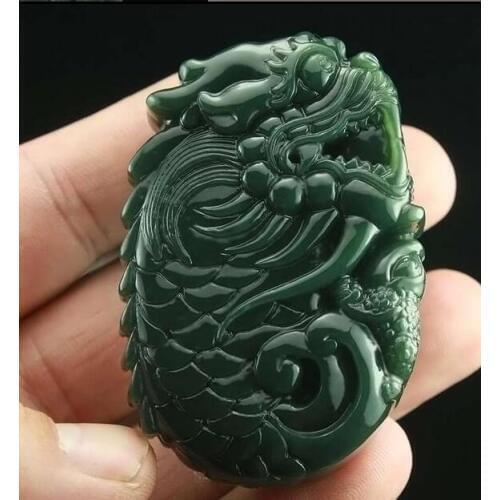 100% Natural Real HeTian Yu Carved Dragon Fish Lucky Amulet pendants Green Pendant + free Necklace Fashion Jewelry