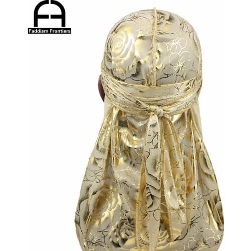 Unisex Floral Print Men Women Silk Durag Summer Breathable Long Tail Bandanas Hat Do Du Rags Hair Cover Waves Cap