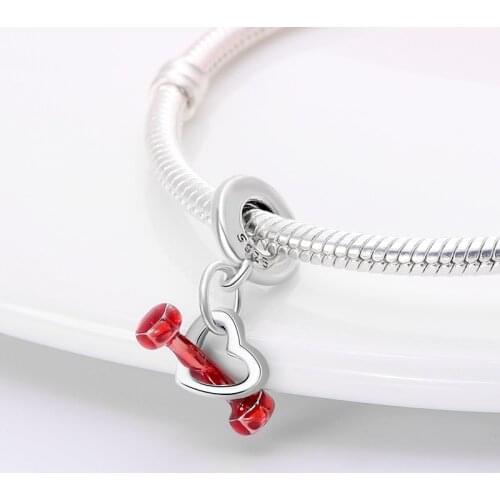 2021New Real 925 Sterling Silver Pink Dumbbells Charm&Beas Fit Original 3mm Bracelet&Bangle Making Fashion DIY Jewelry For Women
