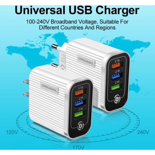 2.1A 3 USB Fast Charger Portable EU Plug Adapter Wall Mobile Phone Charger Universal USB Charger For iPhone Samsung Xiaomi
