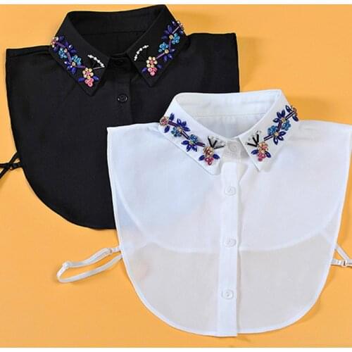 Black Detachable Collars For Women White Fake Collar Shirt Women Lapel Necklace Shirt Bead False Collar Neckwear Adult Faux Col