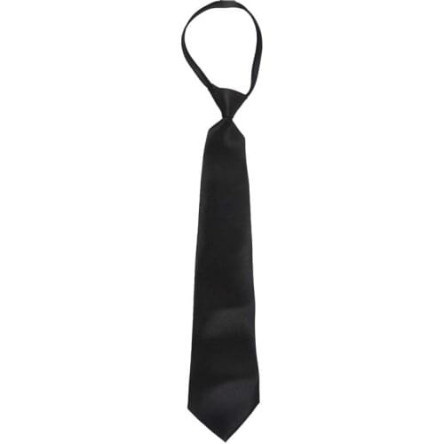 Men Solid Black Polyester Zip Up Necktie Smooth Zipper Tie