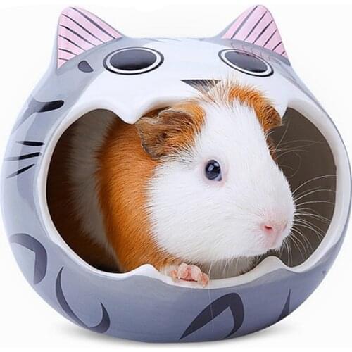 Hamster House Cat Style Design Natural Clay Material Keep Cool System Dry and Comfortable Choice For Hamster Rat (8.1x9.3cm) (B)