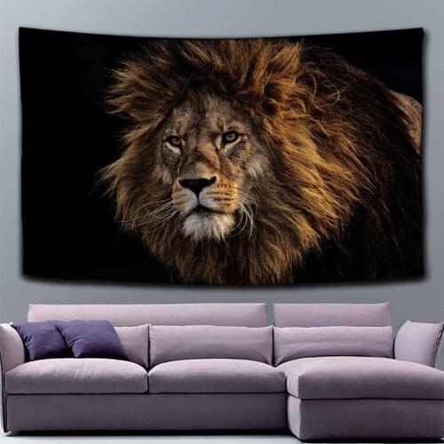 Lion Pattern Tapestry Lonely Lion Art Wall Hanging Mural Beach Towel Yoga Rug Tapis Bedroom Decor