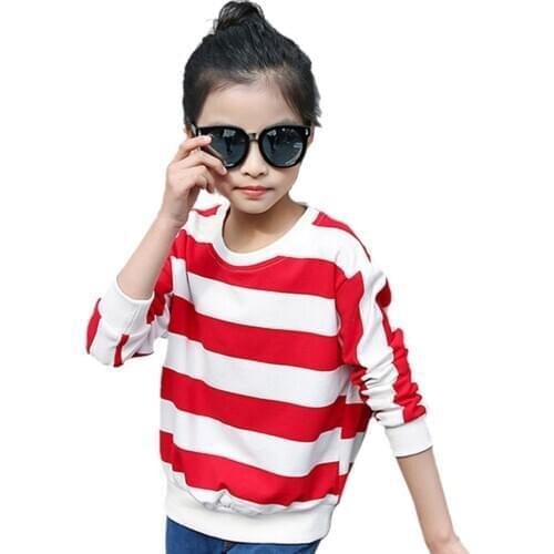 Girls Sweatshirts Cotton Stripe T-Shirts For Girls Teenage Plus Size Bottoming Shirts Girls Clothing 4 6 8 10 12 Y