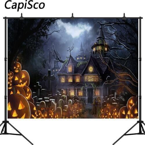 Capisco Halloween Backdrop Creepy Graveyard Pumpkin Witch Castle Enchanted Forests Kids Party Photos Background Studio Props