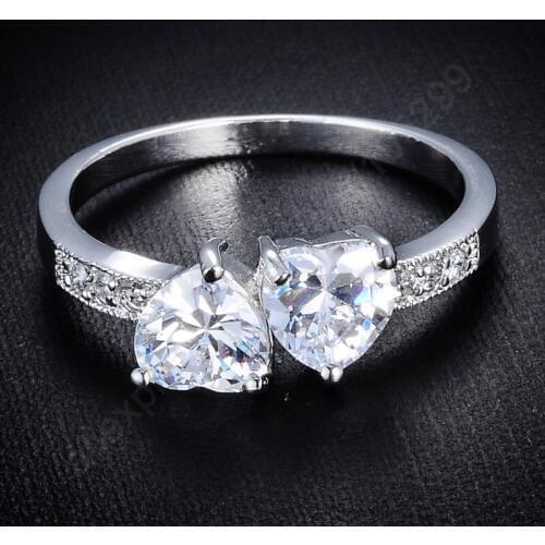 Luxury Doule Heart Cubic Zirconia Rings 925 Sterling Silver Jewelry Ring Women Trendy Party Gift US Size 7.8.9
