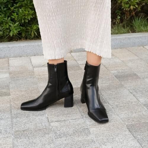 4 Colors Square Head Thick Heel Leather Ankle Boots Women High Heels Short Boots 2020 Winter New Size 33-42