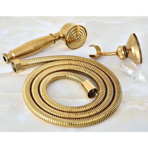 Gold Color Brass Bathroom Telephone Shape Hand Spray Handheld Shower head & 1.5m Hose & Wall Bracket Lhh044
