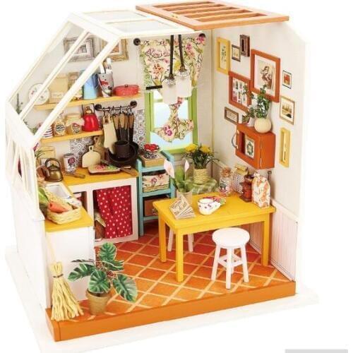 Jasons Kitchen Children Adult DIY Miniature Doll House Model Building Kits Dollhouse Learning Education Toys DG105