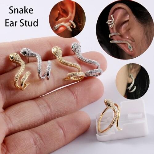 Fashion Snake Ear Stud Cuff Earrings Luxury Cubic Zirconia Copper Earrings for Women Wedding Party Finger Rings