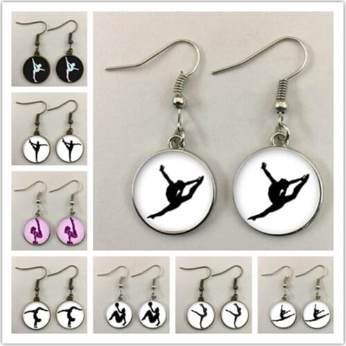 Fashion Sports Gymnastics Art Picture Pendant Earrings Round Pendants Fashion Earrings Accessories Womens Jewelry Gifts